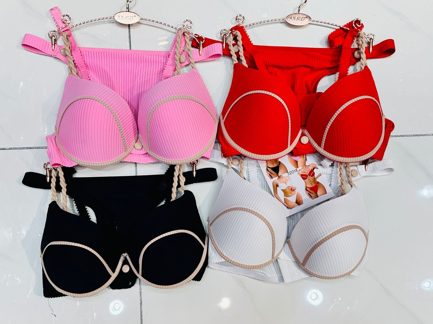 Braided Strap Push-Up Bra Set