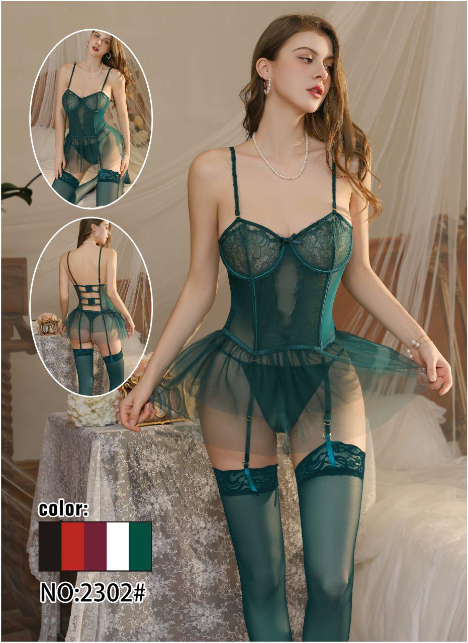 Midnight Lace Garter Babydoll Nighty