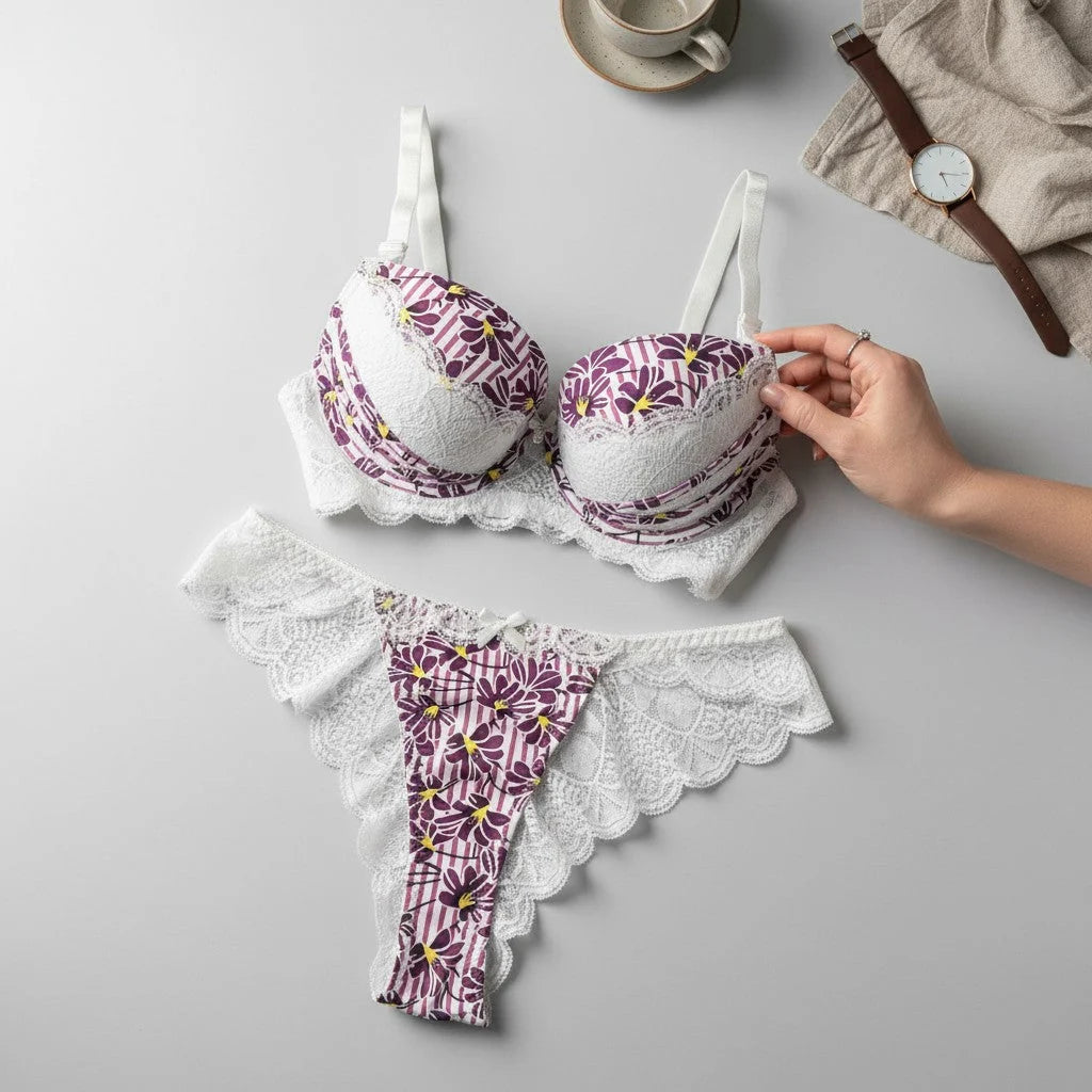 PREMIUM FLORAL PRINT LACE BRA SET