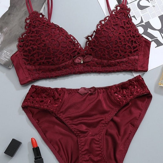 Flower Lace Embrioded Bra Set