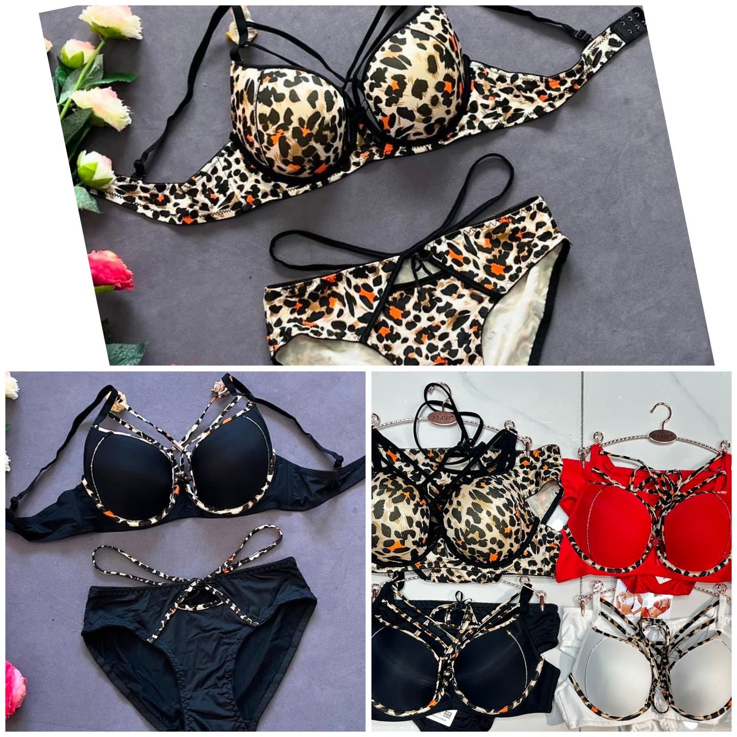 Leopard Strappy Push-Up Bra Set