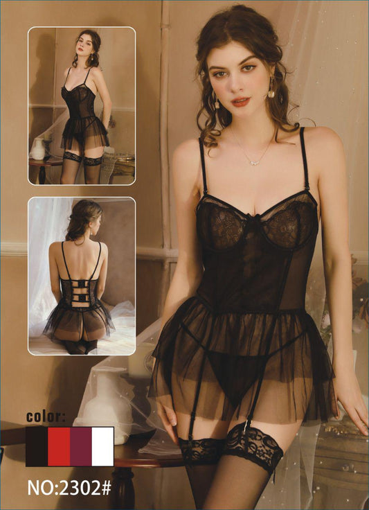 Midnight Lace Garter Babydoll Nighty