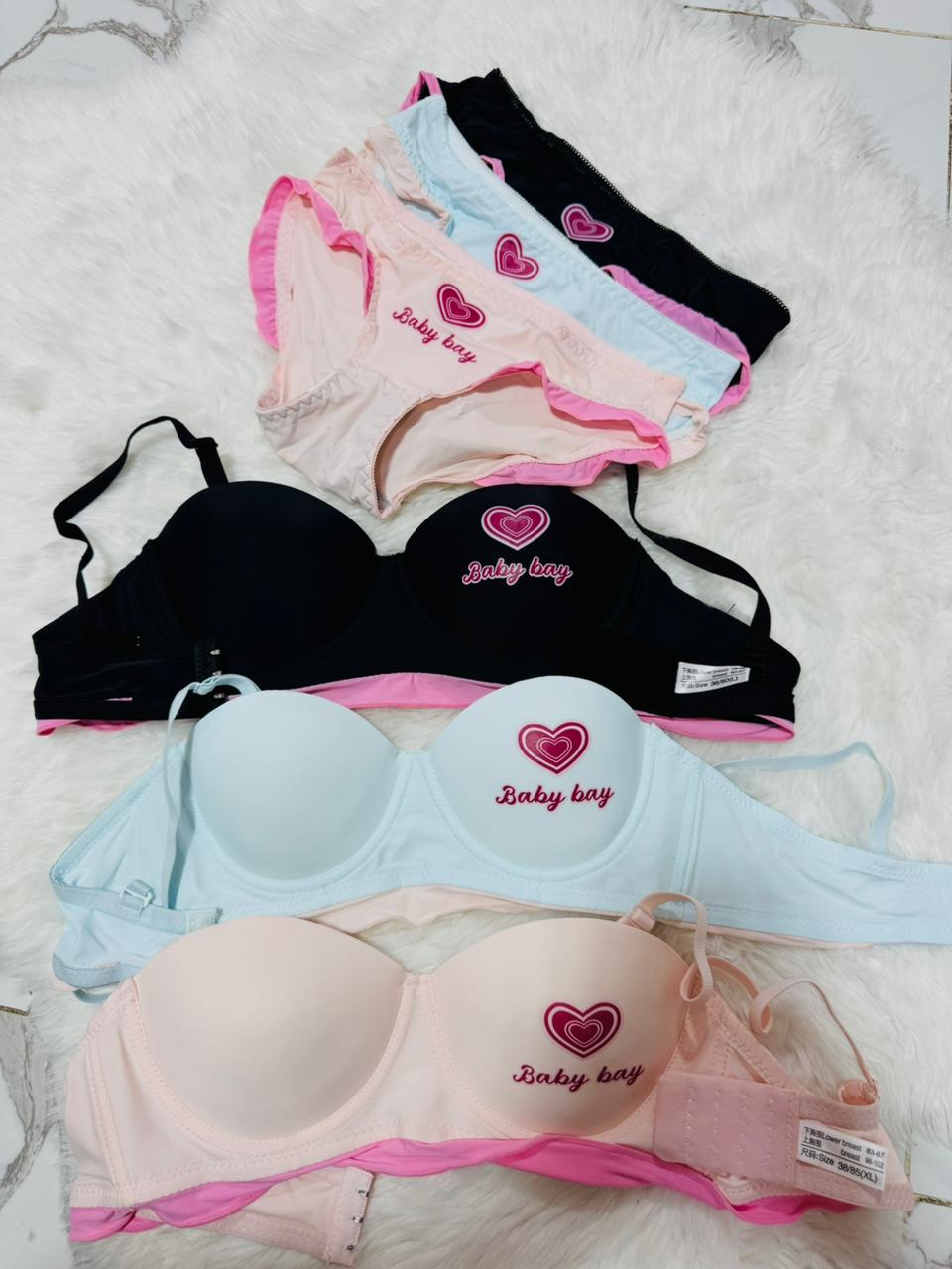 Baby Bay" Heart-Emblem Bra Set