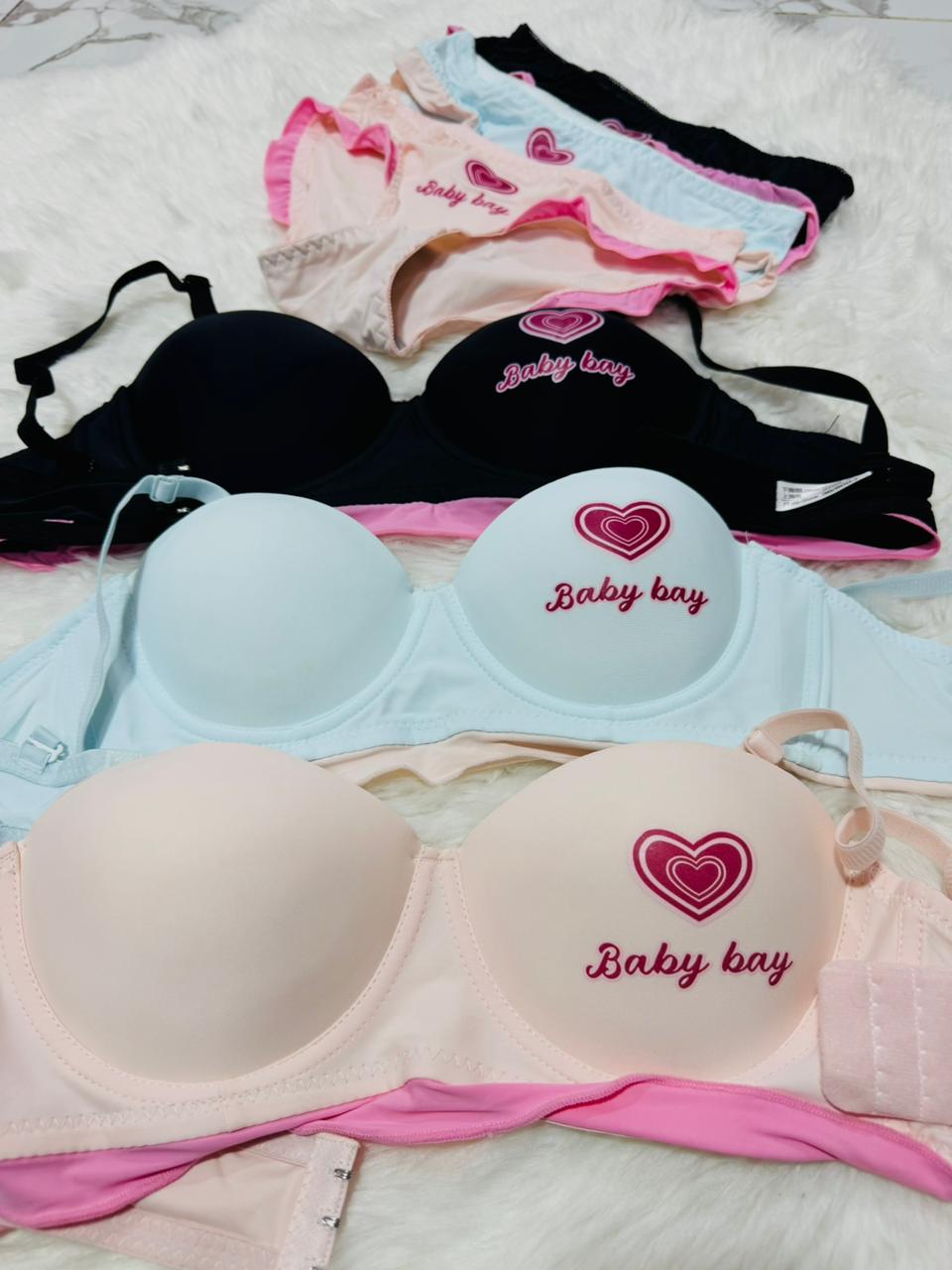 Baby Bay" Heart-Emblem Bra Set