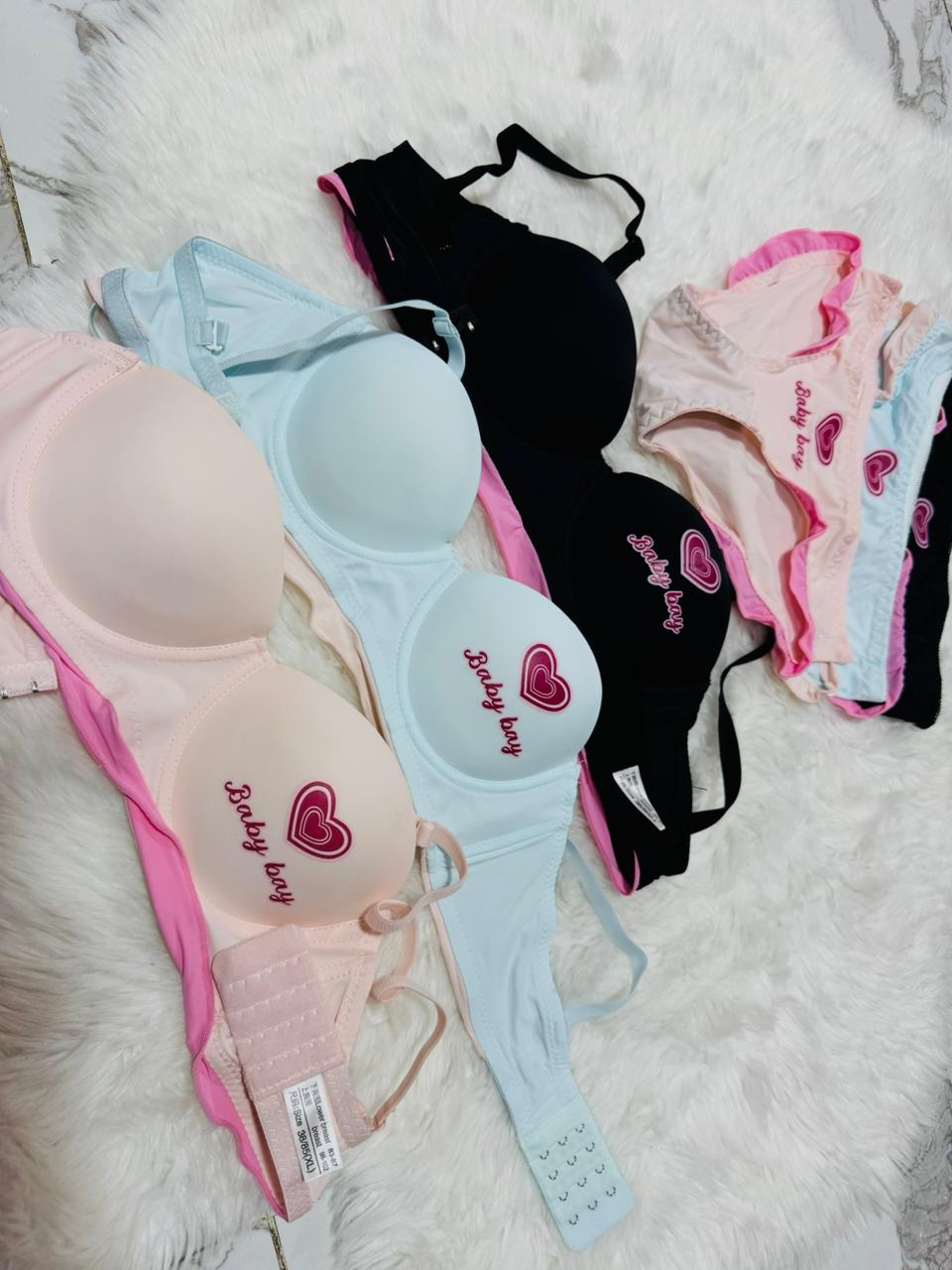 Baby Bay" Heart-Emblem Bra Set