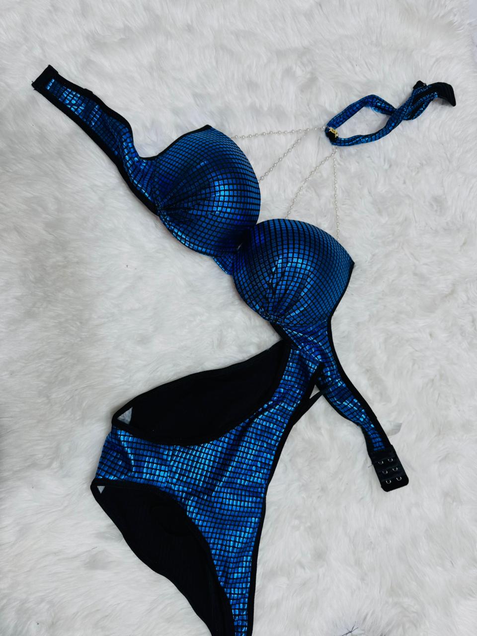Metallic Disco-Tile Push-Up Bra Set
