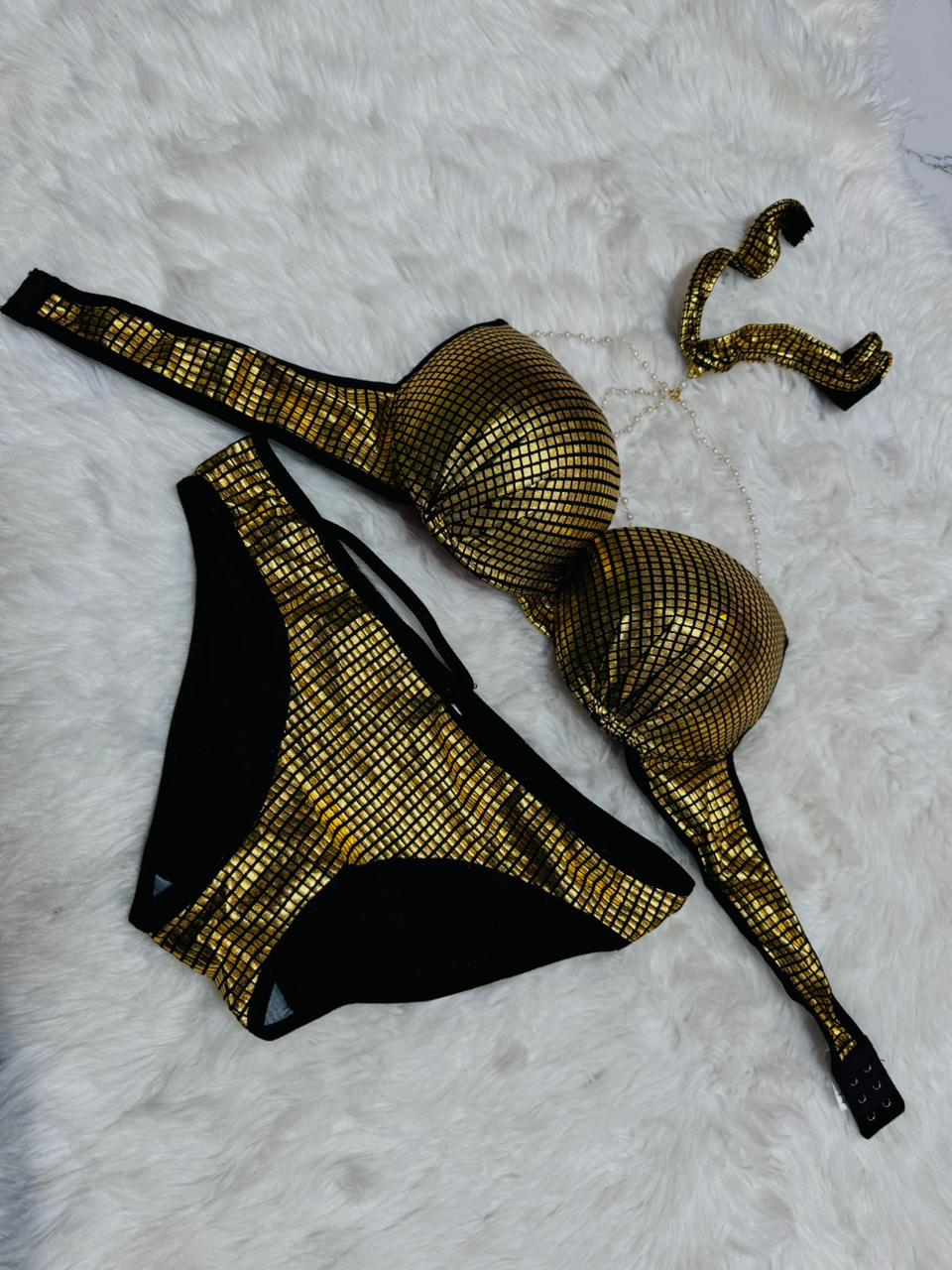 Metallic Disco-Tile Push-Up Bra Set