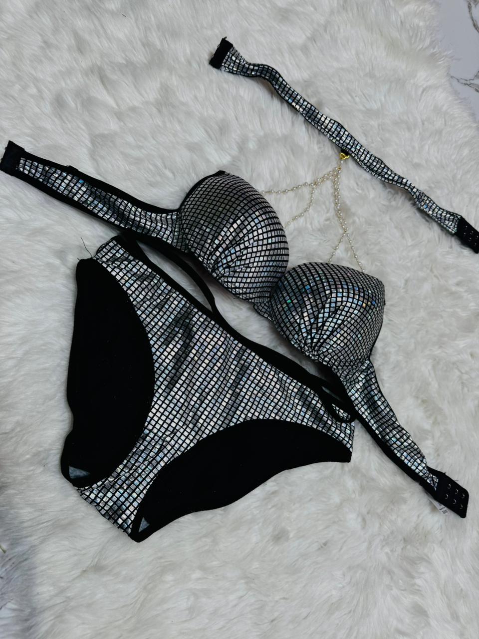 Metallic Disco-Tile Push-Up Bra Set