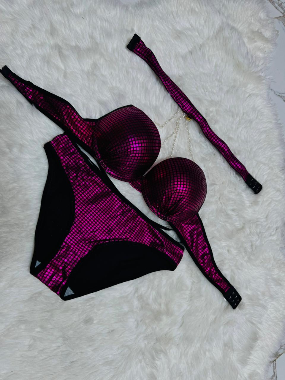 Metallic Disco-Tile Push-Up Bra Set