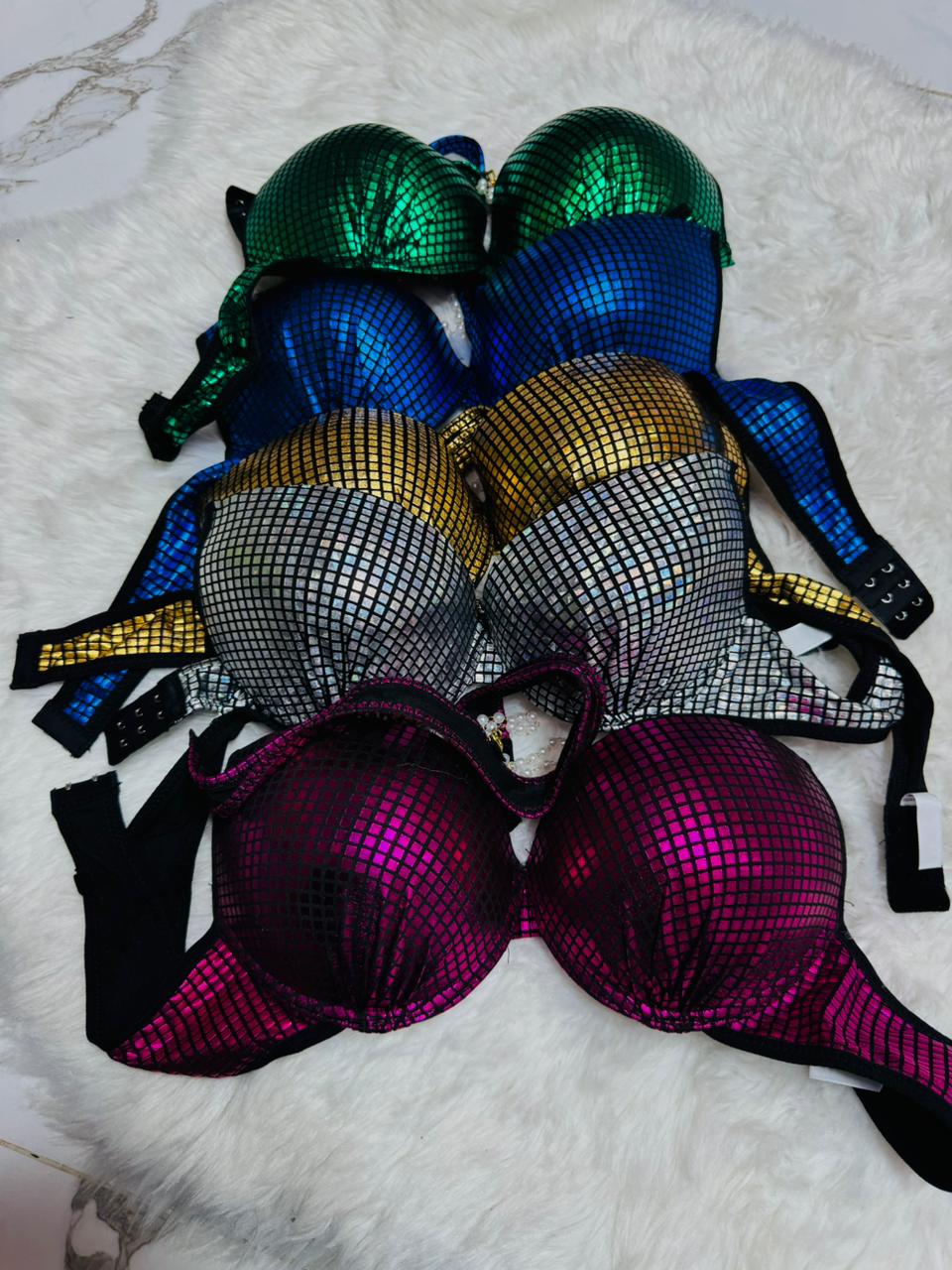 Metallic Disco-Tile Push-Up Bra Set