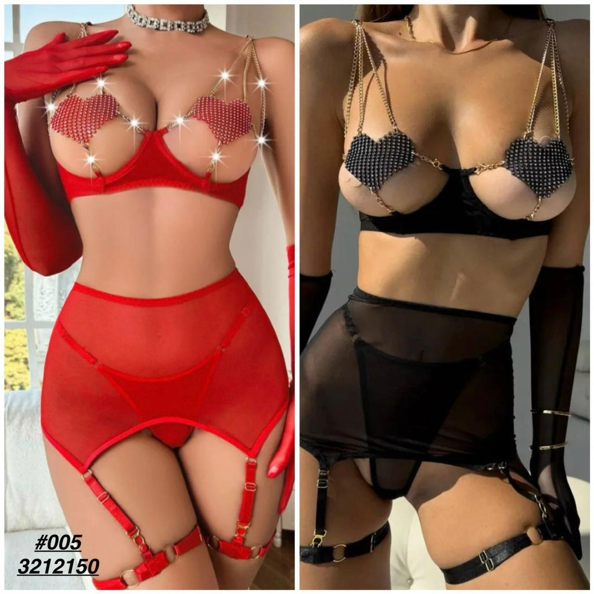 Heart Shaped Rhinestone Lingerie Set