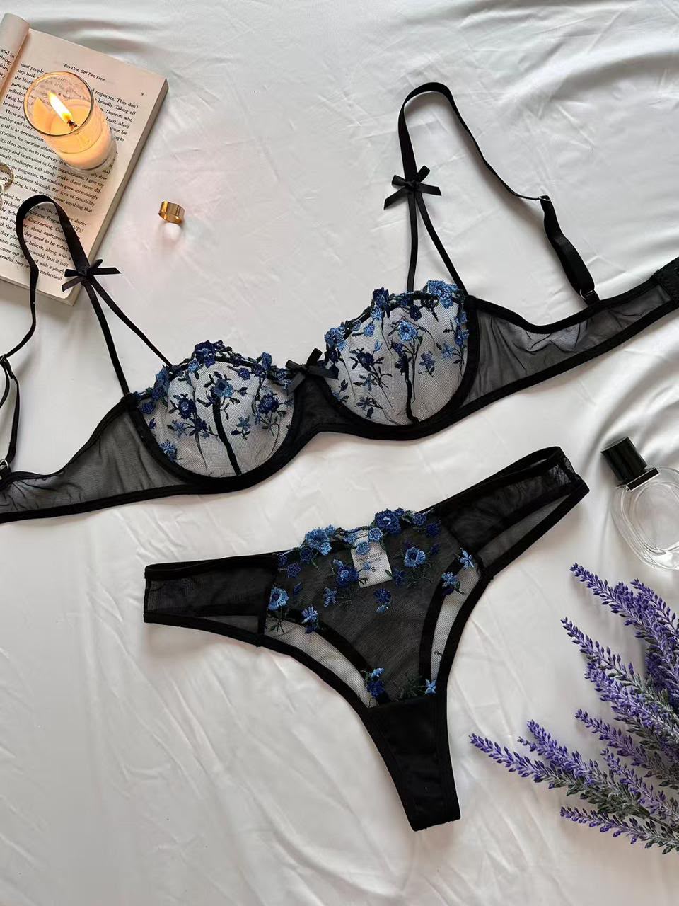 Midnight Rose Floral Lace Bra Set