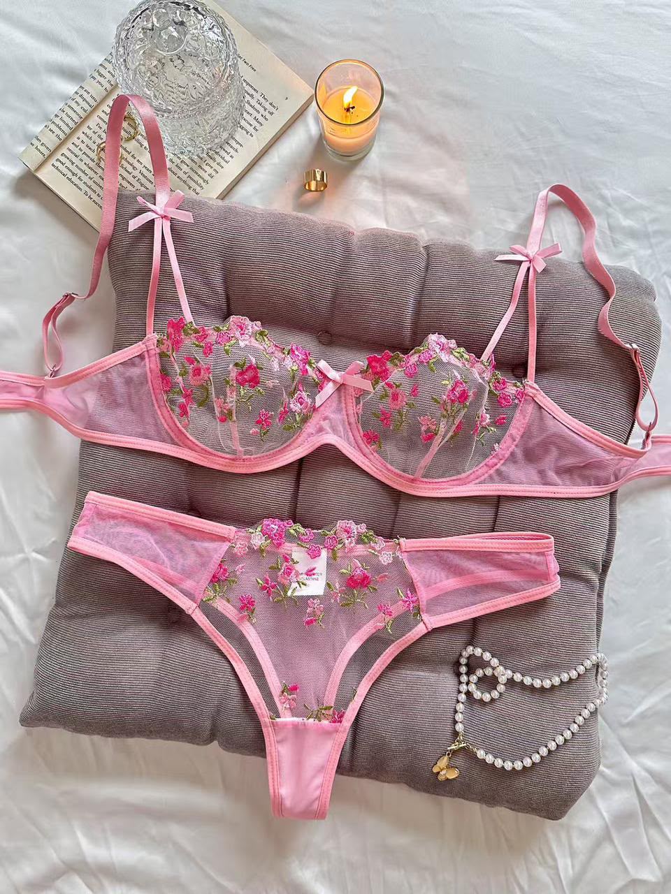Midnight Rose Floral Lace Bra Set