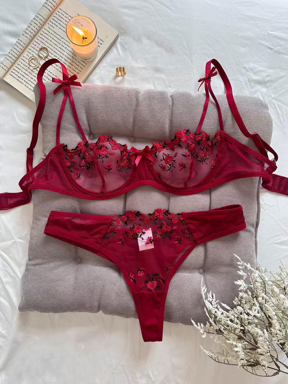 Midnight Rose Floral Lace Bra Set