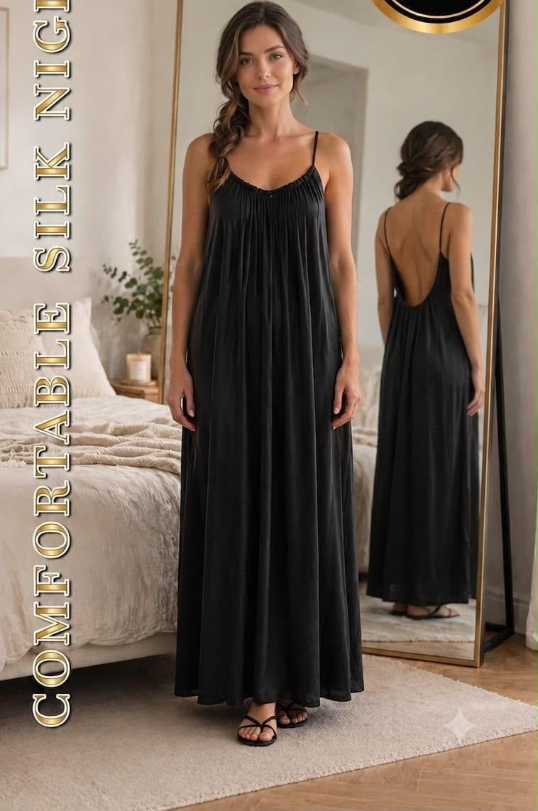 Midnight Drape Low-Back Silk Maxi Gown