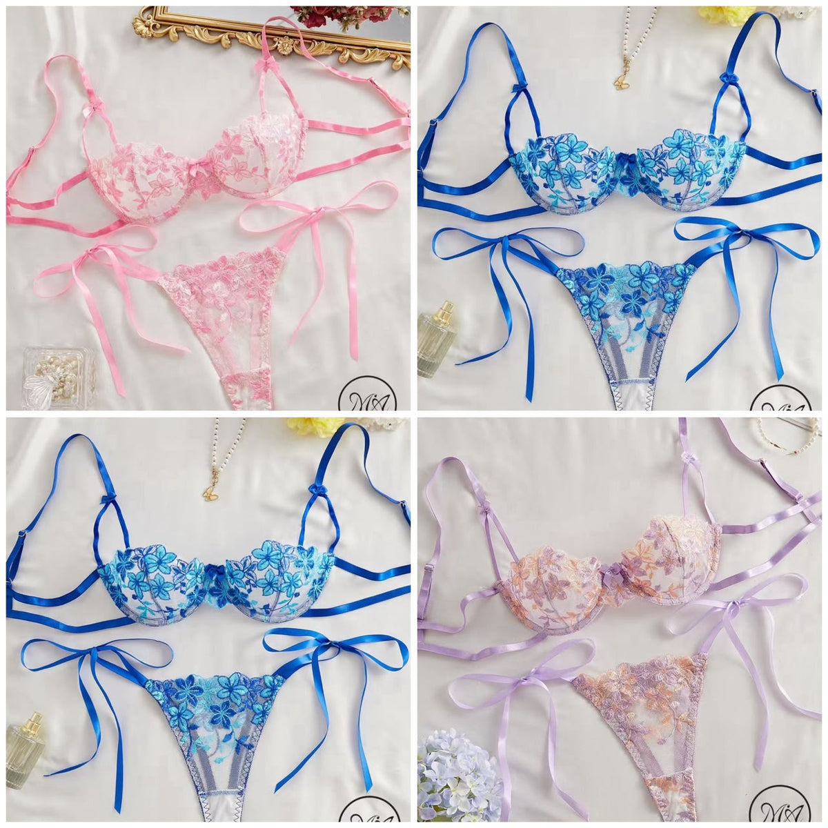 Floral Bloom Sheer Bra Set