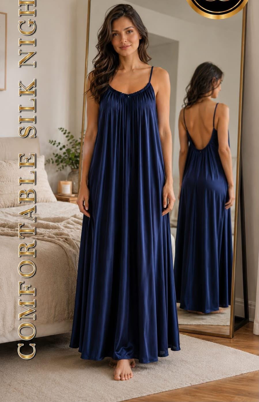 Midnight Drape Low-Back Silk Maxi Gown